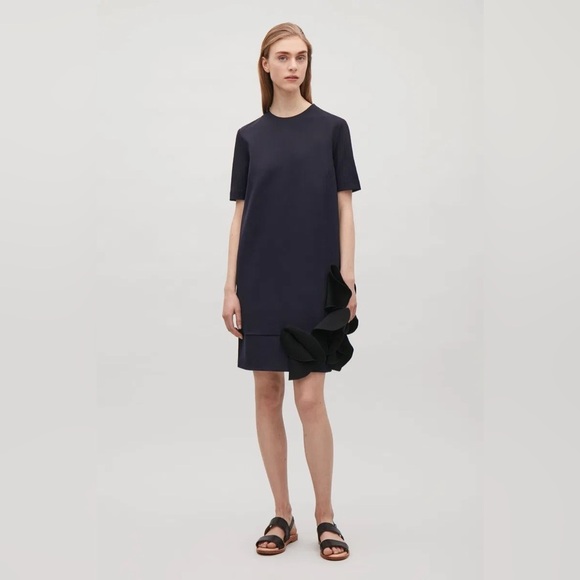 COS A-line Applique Dress Navy Blue Women’s Small Abstract Party Art to Wear - Picture 2 of 11
